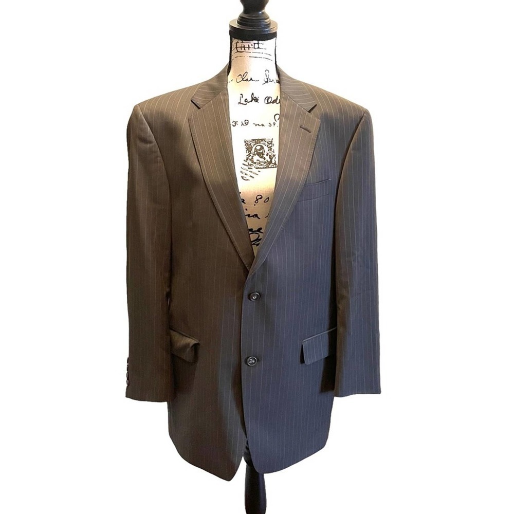 Hart Schaffner Marx Suit Jacket Blazer Brown Pinstripe 42R Herringbone Saks